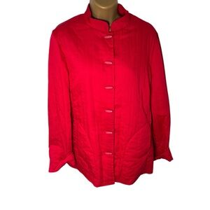 Vintage 90s Y2K Quilted Mandarin Collar Jacket Toggle Button Slit Cuff Red M